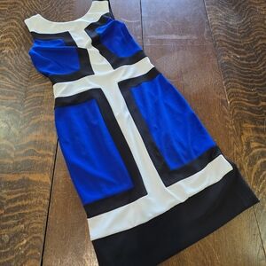 Joseph Ribkoff Royal Blue & White Colorblock Sheath Dress - Size 2